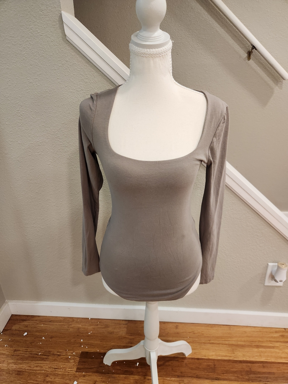 Abercrombie & Fitch Long Sleeve Square Neck Top - Taupe
